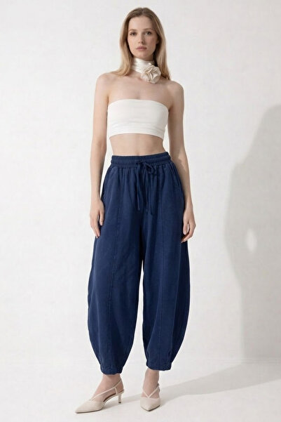 COMBİNE MİCHAİL Γυναικείο Παντελόνι Σαλβάρ Μπλε Ναυτικό Βασικό Μαλακό