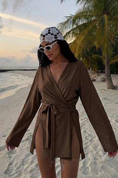 COMBİNE MİCHAİL Γυναικείο κιμονό με λαιμόκοψη V και ζώνη σε χαλαρή γραμμή, κα...