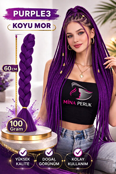 Genel Markalar Mina Peruk Koyu Mor Sentetik Örgü Saçı 100 Gr Kanekalon Fiber ...