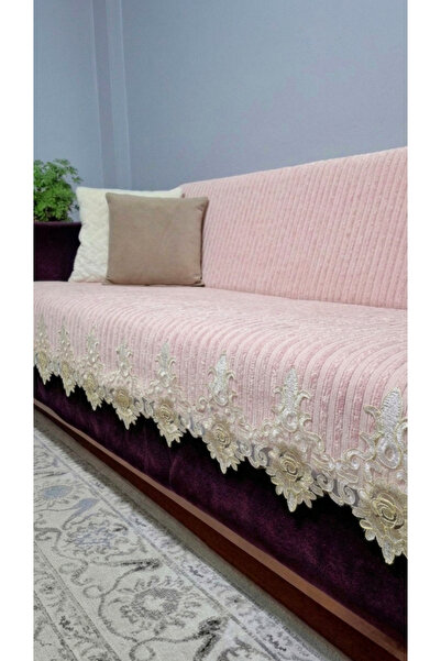 DAHABELLA LUXE HOME Πολυτελές γαλλικό δαντελωτό ριγέ βελούδινο κάλυμμα καναπέ...