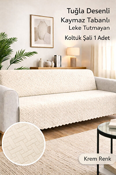 etleshome Kaymaz Süngerli Koltuk Örtüsü 160x205 Tuğla Desenli 4 Mevsim Kullan...