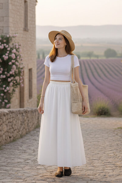 Thestiluxe Βαμβακερή Μαλακή Υφή Φιλέτο Τσέπη Ποπλίνα Υφασμάτινη Μακριά Φούστα...