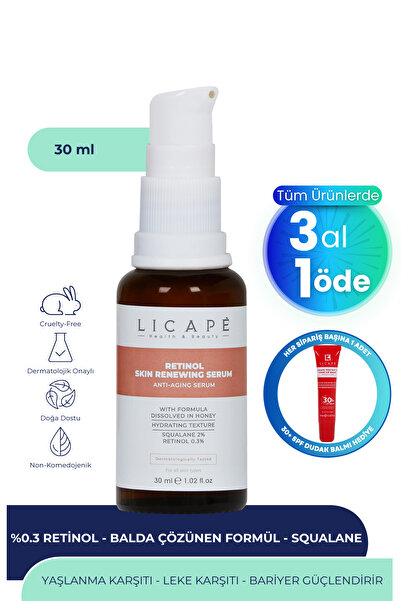 Licape Cilt Yaşlanması Karşıtı Aydınlatıcı %0.3 Retinol Serum 30ml
