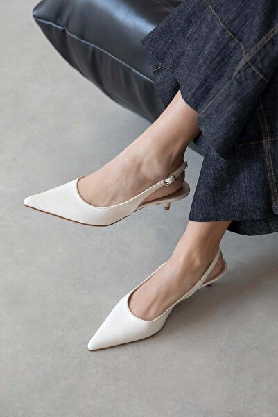 STRASWANS Cuesta γυναικεία δερμάτινα παπούτσια με τσαλακωμένο τακούνι κρέμα