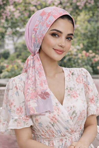 Aişe tesettür Κασκόλ με γκρι σχέδιο σε απόχρωση πούδρας