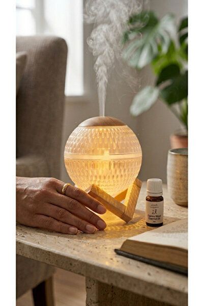 CASTU Ahşap Standlı Ultrasonik Aroma Difüzörü & Gece Lambası | LED Işıklı Hav...