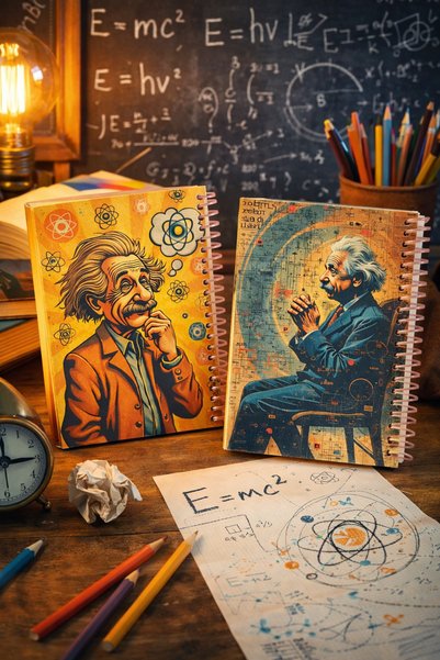 Pridas Einstein Themed Vintage Unlined 2-Piece A6 Kraft Notebook Set