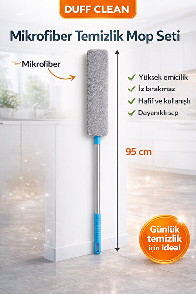 DUFF CLEAN Mikrofiber Başlıklı Girintili Yüzey Dip Köşe Raf Temizleme Mopu To...