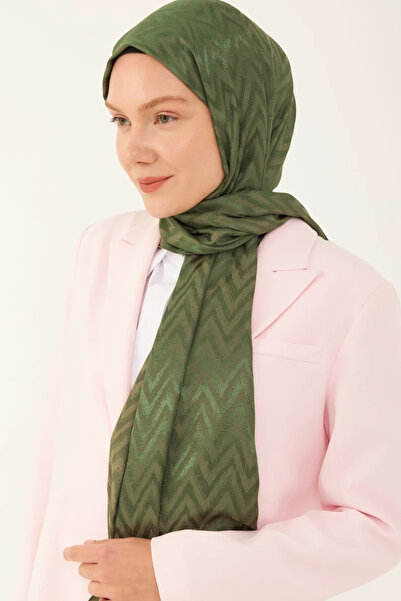 MİRSOY SCARF Zikzak Desen Parlak Jakar Şal - Yeşil
