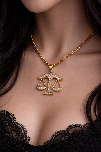 FG KONNİCHİWA Terazi Burcu Kolye Paslanmaz Çelik Kolye Unisex Aksesuar Vintag...