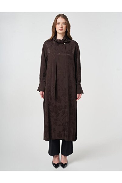 Kayra Shawl Collar Viscose Tunic Dark Brown