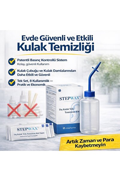 STEPWAX Kulak Kiri Temizleme Seti - Güvenli, Patentli Çözüm (Kulak Çubuğu/Dam...