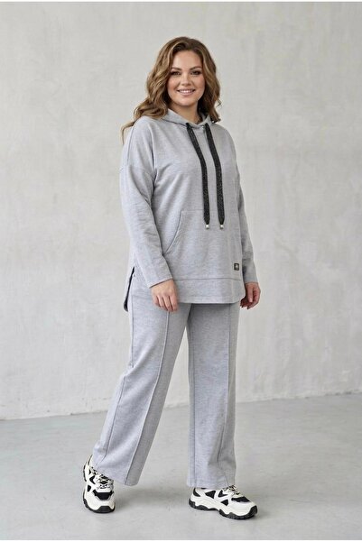 Koza Butik Γυναικείο σετ φόρμας με μακρυμάνικο κουκούλα και τσέπη καγκουρό 82...