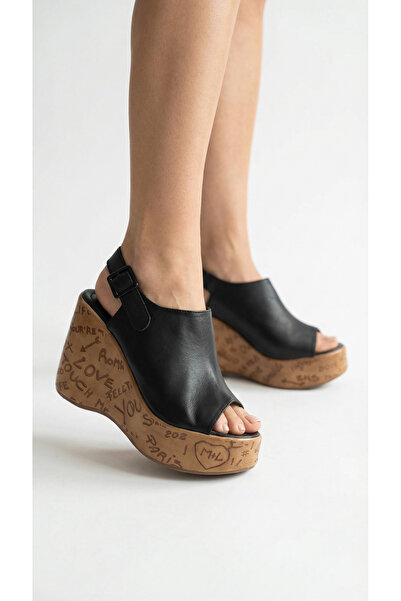 Limeo Sandale cu toc înalt cu aspect de paie, cu detaliu cu cataramă închisă,...