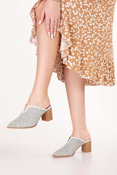 Gondol Cizme medii din piele naturală pentru femei, papuci cu toc şhn.116 Alb