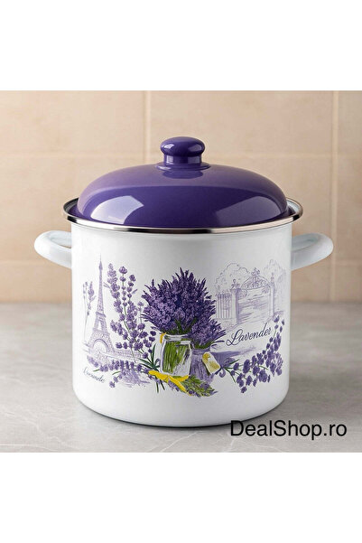 dealshopromania Oala emailată cu capac model Lavender 26 cm 10,5 litri rezist...