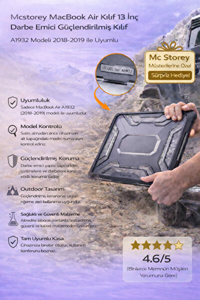 Mcstorey Macbook Air Kılıf 13inç Darbe Emici Güçlendirilmiş Kılıf A1932 Model...