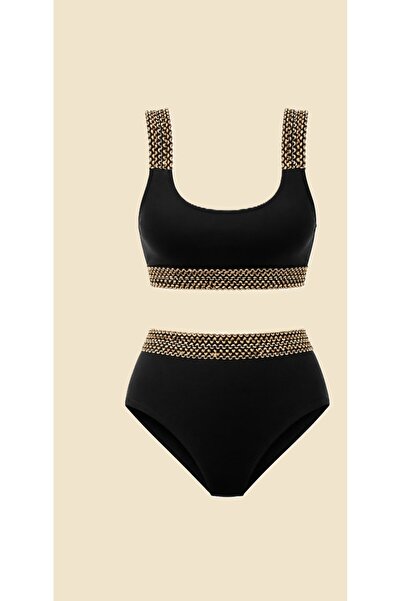 sayina Women's Black Thick Strap Bikini Set