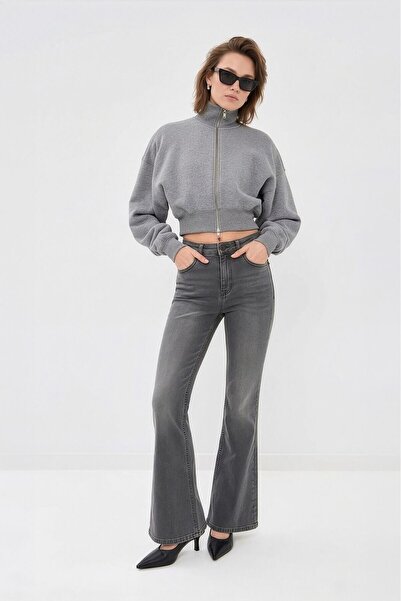 Bluewhite Γυναικείο παντελόνι με φλάντζα από λύκρα, ελαστικό γκρι flare