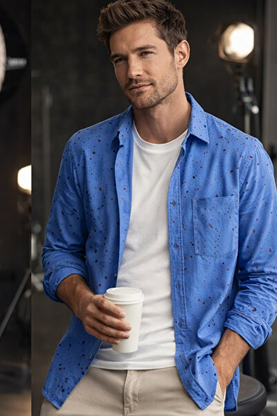 Varetta Men's Navy Blue Classic Cut Printed Long Sleeve Shirt