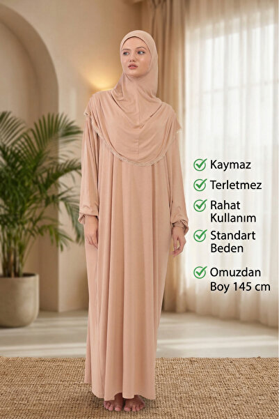 Sonbaharmoda Φόρεμα προσευχής Hijab Cotton Lace - Με μαντίλα, Ολόσωμο, Χτενισ...