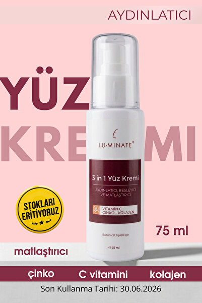 Luminate Yüz Kremi C Vitamin Çinko Kolajen Su Bazlı Nemlendirici Tonu Eşitley...