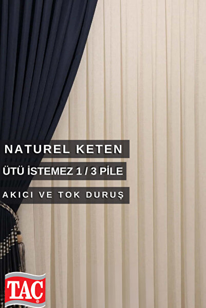 Taç Perdeaua din tul din in natural 1/3 Sık Plle - Ecru