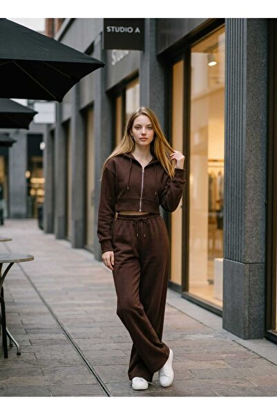 Combout Women's Hooded Zippered Top and Bottom Tracksuit Set