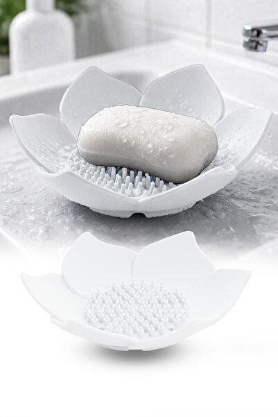 omilife 2 τεμάχια Λευκή θήκη σαπουνιού σιλικόνης με σχέδιο Lotus με αποχέτευσ...