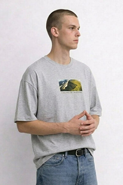 MATERIAL Ανδρικό μπλουζάκι με στάμπα Landscape Oversize M.Gray