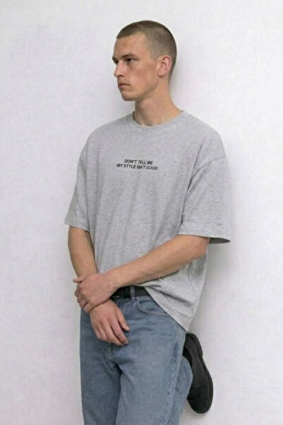 MATERIAL Ανδρικό μπλουζάκι με στάμπα κειμένου Comfort M.Gray Loose T-shirt