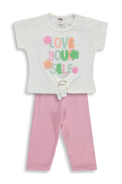 Civil Baby Garnili Çiçek Baskılı 6-18 Ay Takım - Ekru