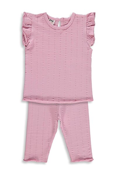 Civil Baby Çizgi Raporlu Papatya Düğmeli 6-18 Ay Takım - Pembe