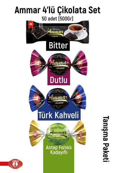 AMMAR 4'lü Çikolata Seti Mix , (50 Adet) 500 GR, Antep Fıstıklı Kadayıflı , T...
