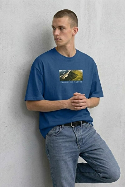 MATERIAL Ανδρικό μπλουζάκι με στάμπα Landscape Oversize σε μπλε χρώμα