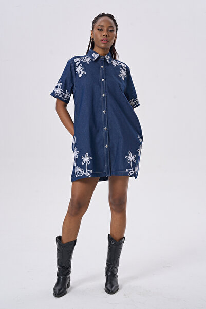 HANIQA Κεντημένο τζιν φόρεμα