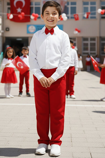 Parla Kids Αγόρια Μιλάνο Λευκό Πουκάμισο Κόκκινο Παντελόνι Παπιγιόν Σετ Παντε...