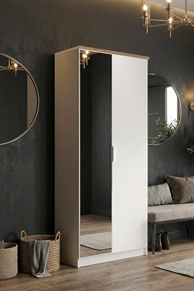 benim odam Diva 2 Kapılı 14 Raflı Boy Aynalı Ayakkabılık Çok Amaçlı Dolap