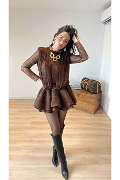 Friday Mood Γυναικεία φούστα με βολάν και δαντέλα με λεπτομερή σχεδίαση