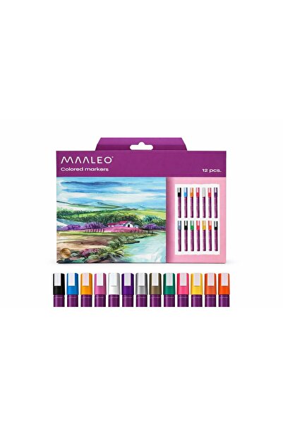 Maaleo Colored Markers Set 12 Colors - Intensely Pigmented, Quick Drying