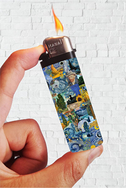 SARANG Çakmak Van Gogh Kolaj Baskılı Full Kaplamalı Klasik Çakmak