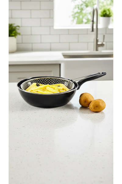 Protocol London Nishev Emaye Lüks Fritöz Kızartma Tavası Telli 26 Cm - Siyah