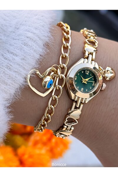 Bonicce Brand Yellow Color, Green Dial, Retro Vintage Minimal Case Women's Wr...