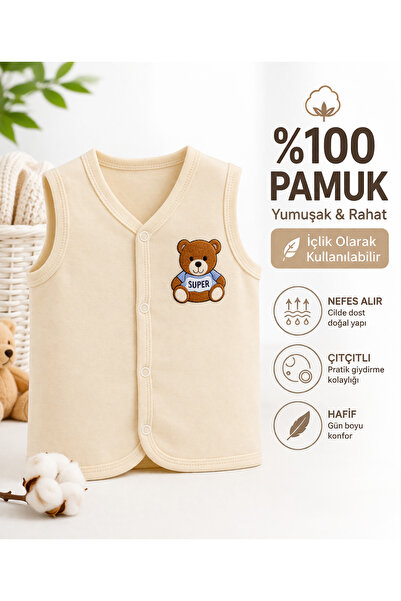 canmana kids&baby %100 Pamuk Yenidoğan Bebek Yelek Çıtçıtlı İnce İçlik Yelek ...