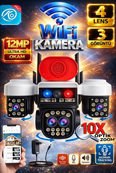O-KAM 5012 Wifi 12MP 3+1 Lens 10x Optik Zoom Gece Görüş Sesli Lens Akıllı Güv...