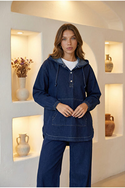 bellura Kangaroo Pocket Hooded Snap-On Jeans Set