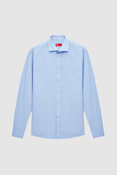 D'S Damat Ds Damat Slim Fit Μπλε Κλασικό Μακρύ μανίκι πουκάμισο που σιδερώνει...