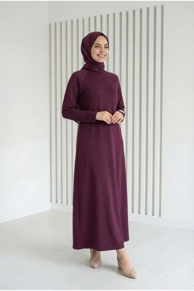 MİHRA STORE Amine Sleeve Label Detailed Dress-Eu2400 Plum