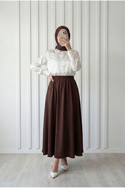 MİHRA STORE Melista Διπλή Φούστα με Τσέπες σε Σχέδιο Φράουλας-MT7902 Καφέ