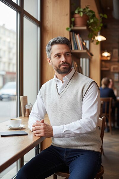 Kamalı Κρεμ ανδρικό πλεκτό από ατσάλι Intersiye Χειμερινά χοντρά πλεκτά πλεκτ...